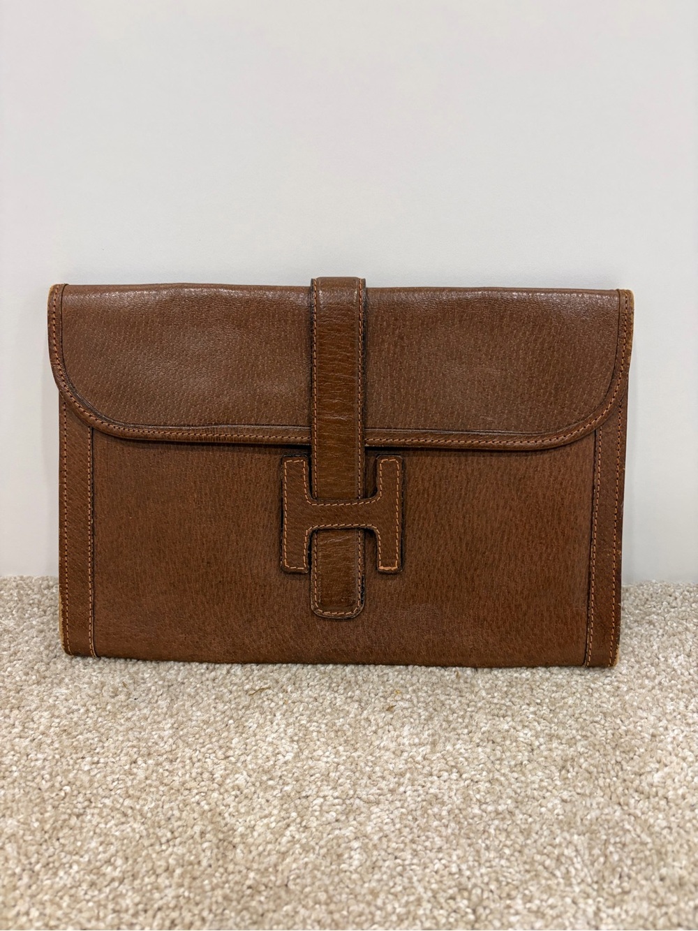 Brown Leather hand Clutch with Front Strap